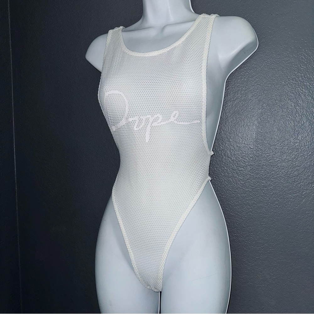 Dope Mesh White Bodysuit Swimsuit Rave Onesie Party Womens size Small